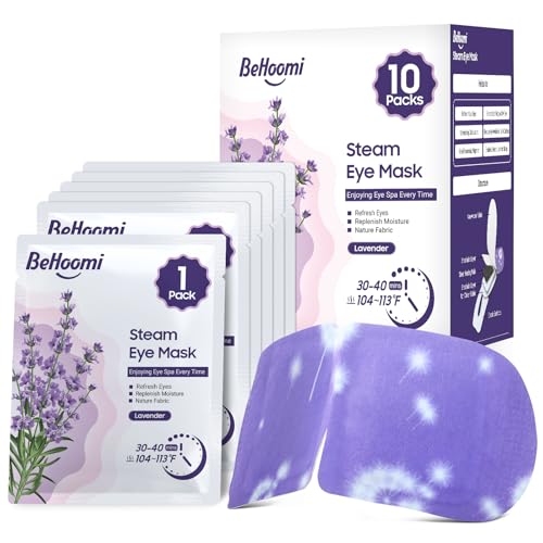 BeHoomi Lavender Scent Steam Eye Mask 10 Pack Self-Heating Disposable Relaxation & Sleep Aid
