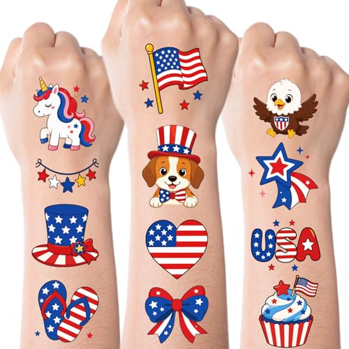 4th of July Temporary Tattoos, Waterproof Red White Blue