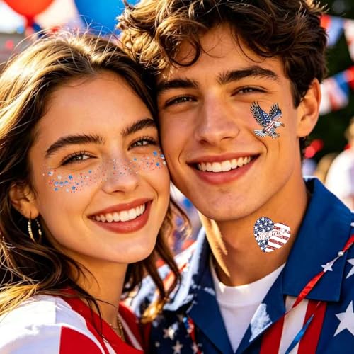 4th of July Temporary Tattoos & Glitter Freckles - Patriotic USA