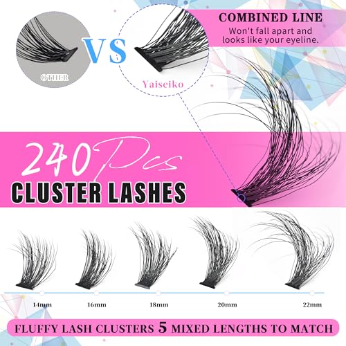Yaiseiko Wispy Lash Clusters 14-22mm – 240pcs D Curl Volume Lashes