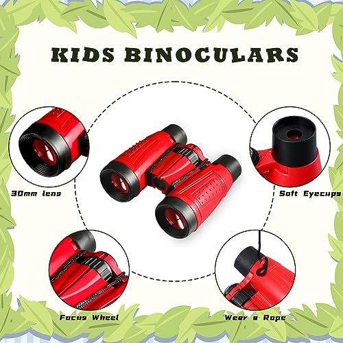 Libima 24 Pcs Binoculars for Kids Educational Compact Kids Binoculars with Neck String Toddler Binoculars for Boys Girls Learning Bird Watching Camping Hiking Travel Safaris Birthday Gifts (Red)