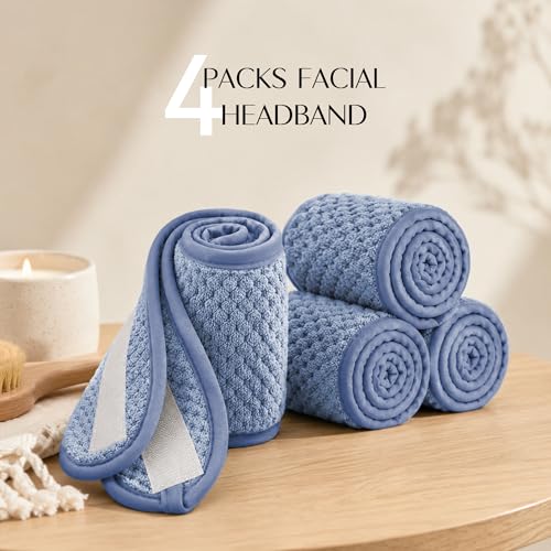 Spa Headband 4 Pack, Terry Cloth, Adjustable, Dark Blue