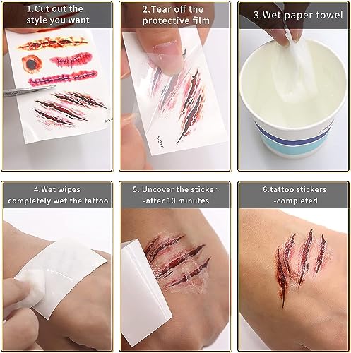 Halloween Scar Tattoos - 30 Sheets Temporary Fake Wound Stickers