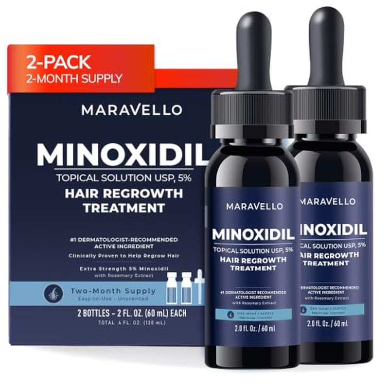 5% Minoxidil Hair Growth Serum for Men & Women, 2-Pack