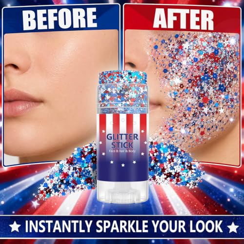 Patriotic Red White and Blue Glitter Stick for Face & Body