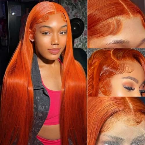 Ginger Orange 24in 13x6 HD Lace Front Human Hair Wig 200% Density