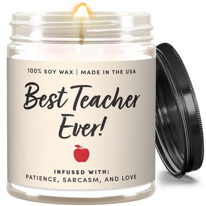 WAX & WIT Teacher Gifts for Women, Teacher Candle, Jasmine Sandalwood Scented Candle, Teacher Appreciation Gifts, Cool Gifts for Teachers, Best Teacher Gifts for Women, White Candle - 9oz