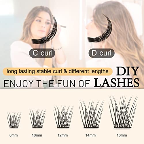 QUEWEL Cluster Lashes 72 Pcs C/D Curl 8-16mm DIY Eyelash Extensions