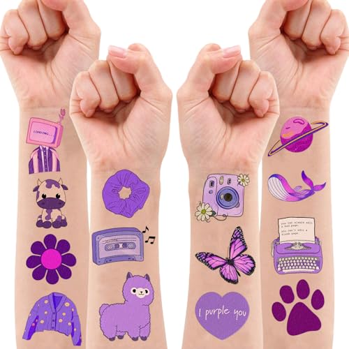 Purple Temporary Tattoos 10 Sheets 100 PCS Party Favors