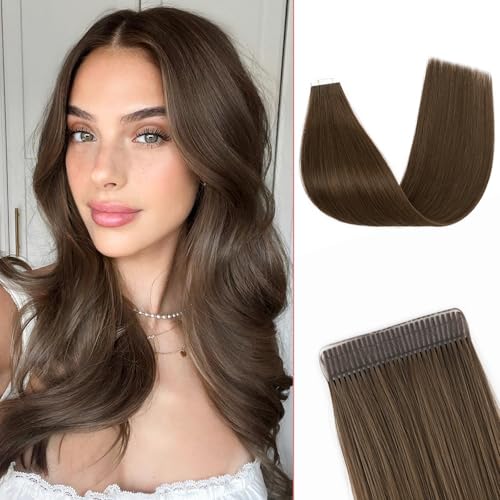 SEGO Double-Stitched Tape in Hair Extensions Human Hair Invisible Tape in Hair Extensions Long Straight Tape Hair Extensions for Women,16 Inch,#2 Dark Brown,20pcs 46g