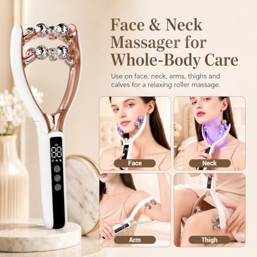 SZMDLX White & Gold 8-Roller 3D Face Massager with LCD Screen for Women