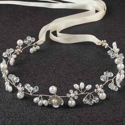 Flower Girl Headband, Princess Crystal Headpiece,Flower Girl Hair Accessories, Rhinestone Pearl Headband, Suitable for Girls and Bride Wedding £¨Silver£©