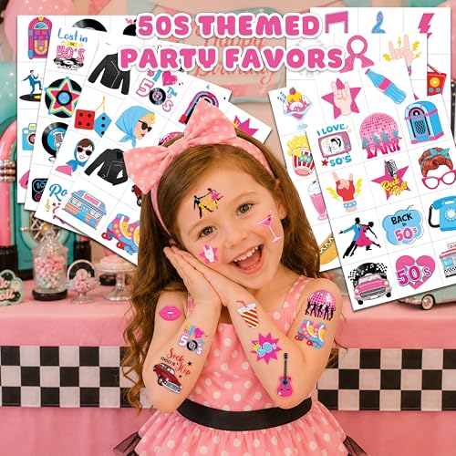 96 PCS 1950s Temporary Tattoos for Kids | Retro Diner Theme