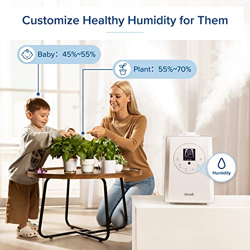 LEVOIT Humidifiers for Bedroom Large Room Home, 6L Warm and Cool Mist Ultrasonic Air Vaporizer for Plants and Whole House, Built-in Humidity Sensor, Essential Oil Diffuser, Whisper Quiet, Timer, White