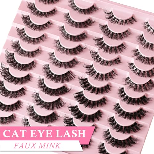 Wispy Cat Eye False Eyelashes, 20 Pairs, Clear Band