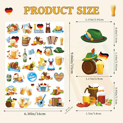 German Oktoberfest Temporary Tattoos, 8 Sheets 240 Pcs German Beer Festival Tattoo Stickers for Bavarian Oktoberfest Themed Party Decorations Supplies Bavaria Games Decor