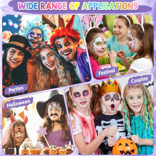 Face Paint Stencils Kit - 33 Reusable Stencils, 10 Brushes & Gems
