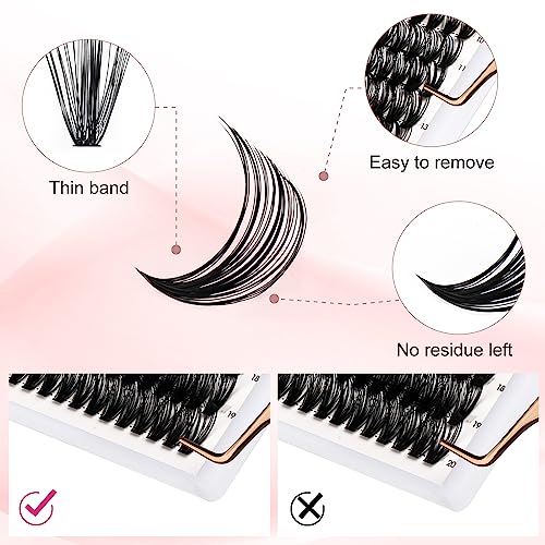 FADLASH Lash Extension Kit 40D Lash Clusters C Curl Lash Cluster Kit DIY Eyelash Extension Kit with Lash Bond and Seal Lash Tweezer 3D Fluffy Cluster Lashes (Kit, 40D-0.07C-Mix8-20)