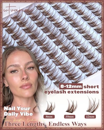 D-Brown Wispy Lash Extensions Kit | 8-12mm Natural Cluster Eyelashes, C Curl, DIY Eyelash Extensions