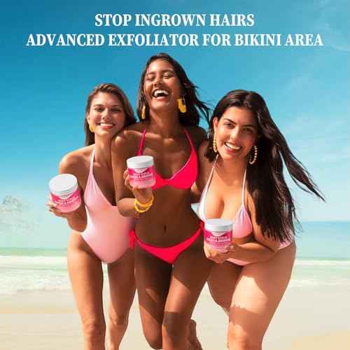 Bikini Area Exfoliator with 10% AHAs BHA & Vitamin C, Exfoliating Body Scrub for Ingrown Hair and Underarm Bumps, Dark Spots, Moisturize Brighten Soothe & Even Skin Tone, Sensitive Skin Safe, 7.76 oz