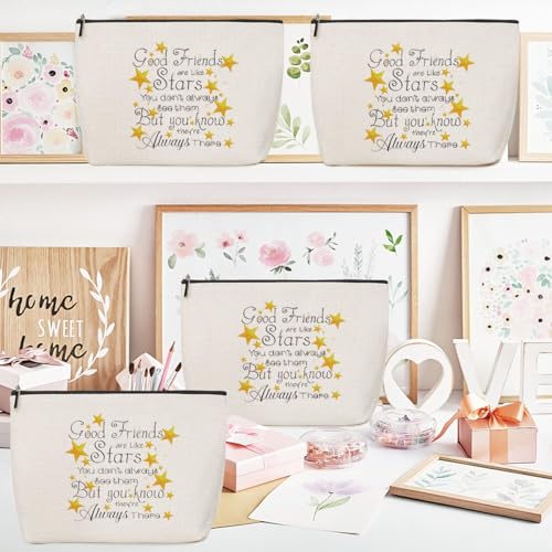 HOWDOUDO 4PCS Good Bestie Makeup Bag for Women, Birthday Gifts for Friends Good Friends are Like Stars, You Don't Always See Them But You Know They're Always There Friendship Gifts for Women