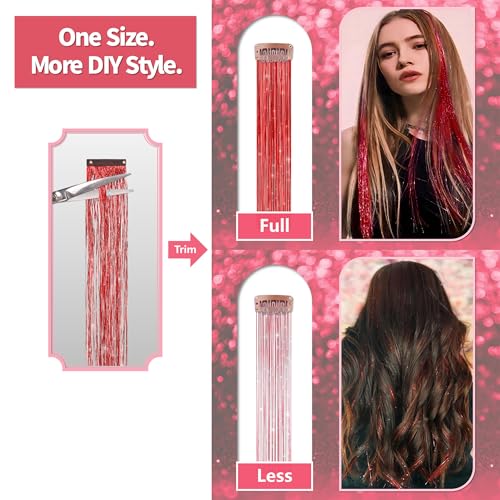 Hair Tinsel Clip in Extensions 12Pcs 24 Inch Glitter