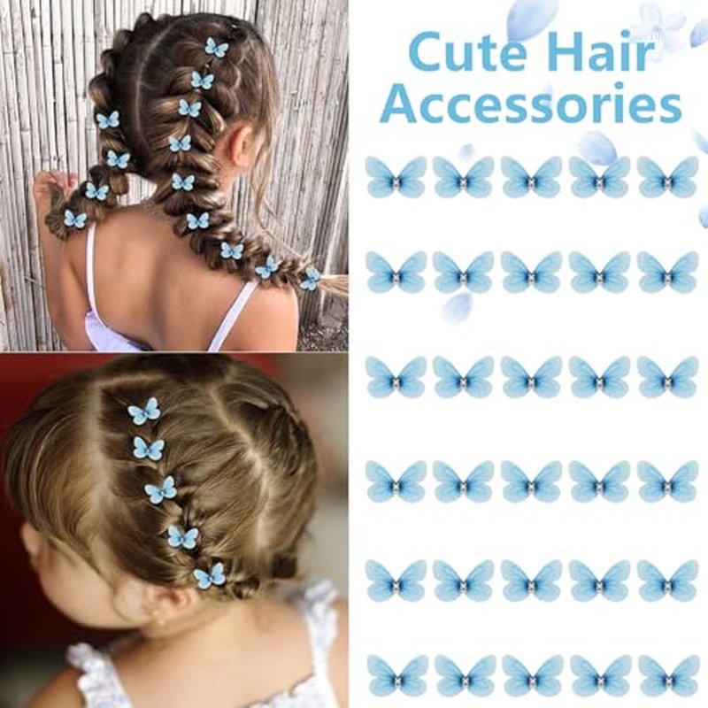 30-Piece Mini Light Blue Butterfly Hair Clips for Girls & Women