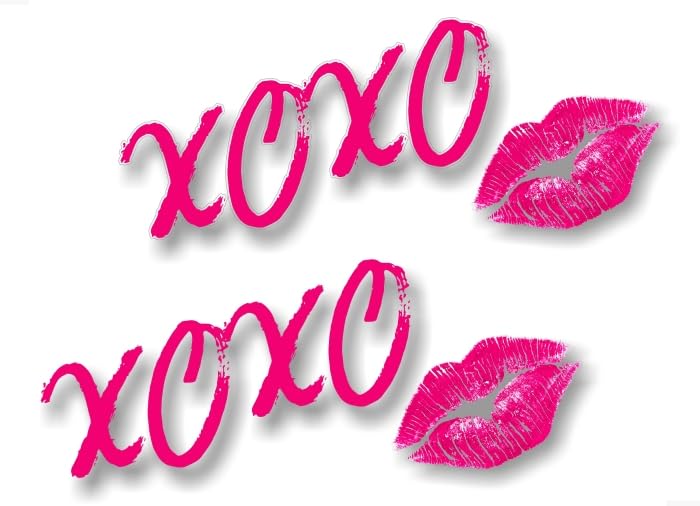 XOXO Kiss Lips Vinyl Decals - 2 Pack Pink on Clear