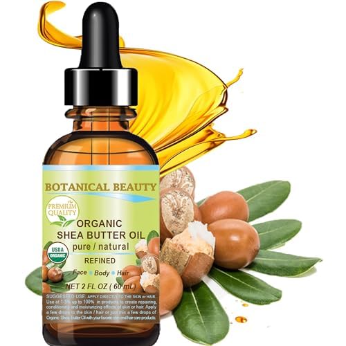 Botanical Beauty Organic SHEA BUTTER OIL 100% Pure Natural Undiluted Refined Cold Pressed Carrier Oil for Face, Skin, Hair, Lip, Nails. African Shea (Karite) Nut Oil (2 Fl Oz)