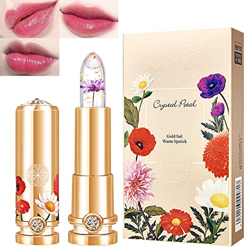 Mrettick Crystal Flower Jelly Lipstick Set,Magic Temperature Color Changing Lip Gloss PH Lipstick Color Changing Jelly Lipstick Waterproof Moisturizer Lip Balm (#1)