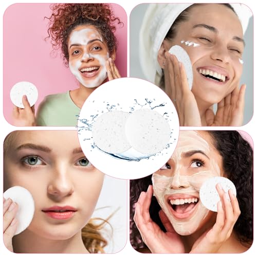 300Pcs Soft Facial Sponges, Round White Cotton Face Washing Sponge Pads, Modern Style, Wood Pulp Material, For Daily Cleansing and Makeup Removal