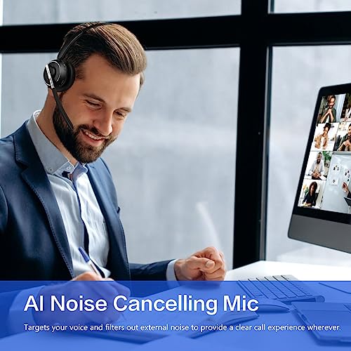 Bluetooth Headset with Microphone for PC - Noise Cancelling, USB Dongle & Mute Button