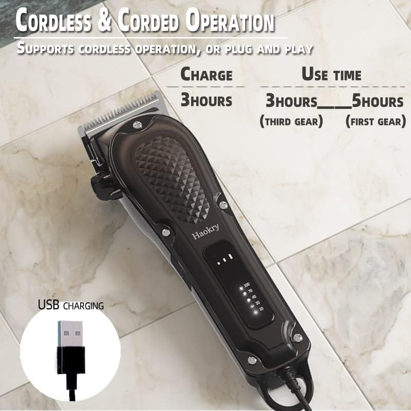 Haokry Cordless & Corded Hair Clipper - 200 Min Runtime, 3 Gear