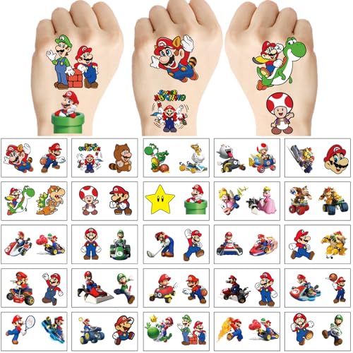 100 Sheets Mario Temporary Tattoos Party Favors