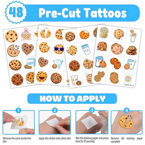 72-Piece Cookie Party Favors Set - 48 Tattoos & 24 Slap Bracelets