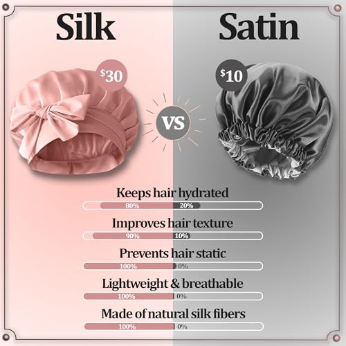 Silk Bonnets 100% Mulberry Silk Sleep Cap Breathable & Adjustable Sleeping Caps Non Slip Silk Hair Wrap Women Night Cap for Curly Hair with Elastic Tie Band Silk Satin Turban