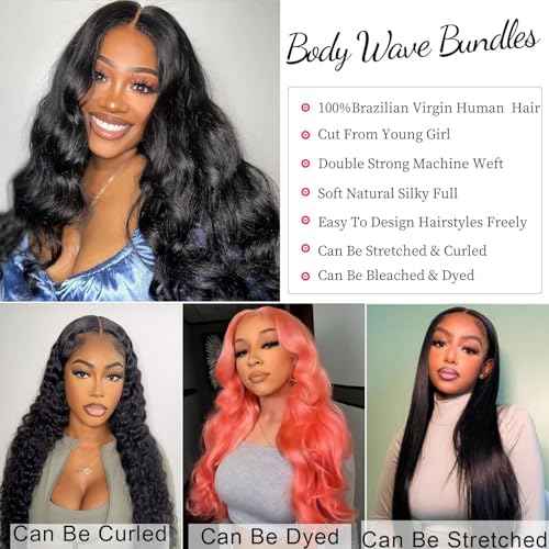 Body Wave Human Hair Bundles Unprocessed Brazilian Virgin Hair Body Wave Bundles Human Hair 16 Inch Bundle Human Hair Extensions Human Hair Natural Black Bundles