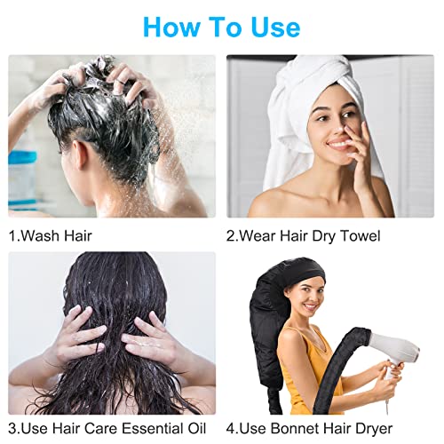 Upgraded Large Hooded Hair Dryer Bonnet Cap with Long Tube for Fast Drying, Fits All Head Sizes and Hair Styling