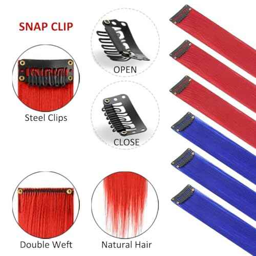 Mysense Halloween Costume Accessories for Adult Women Girls Kids Cosplay Makeup, Red and Blue Clip in Hair Extensions + Face Body Paint Stick + Black Liquid Eyeliner Stamp Makeup Kit