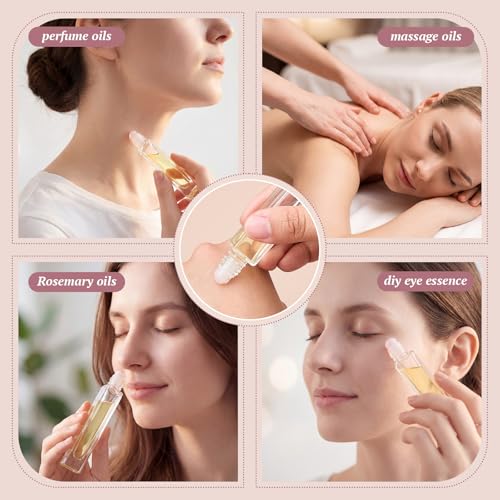 Domensi 30 Pack Rose Quartz Glass Roller Bottles 10ml