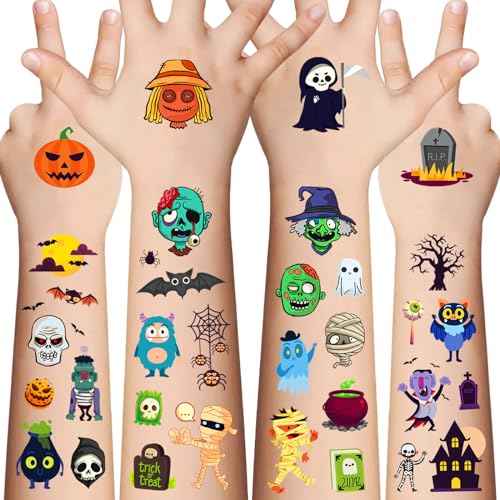 Halloween Temporary Tattoos for Kids - 120 Pieces Halloween Trick or Treat Fake Tattoos Stickers for Boys and Girls,Halloween Party Favors for kids Assorted Goodies Tattoos Goody Bag Stuffers