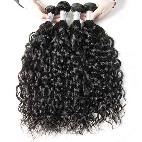 Brazilian Water Wave Bundles With Lace Closure - Wet and Wavy Human Hair 5 Bundles (50g/bundle) With 4x4 Free Part Closure - Deep Curly (8/8/8/8/8+8" Closure)