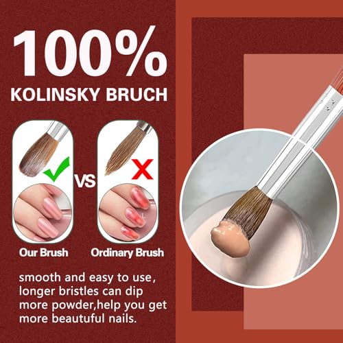Kolinsky Acrylic Nail Brush Size #18, Pure Kolinsky Nail Art Brushes for Nails Art Extension & Acrylic Powder Application, Red Wood Hand Nail Brush Salon-Grade Manicures Home