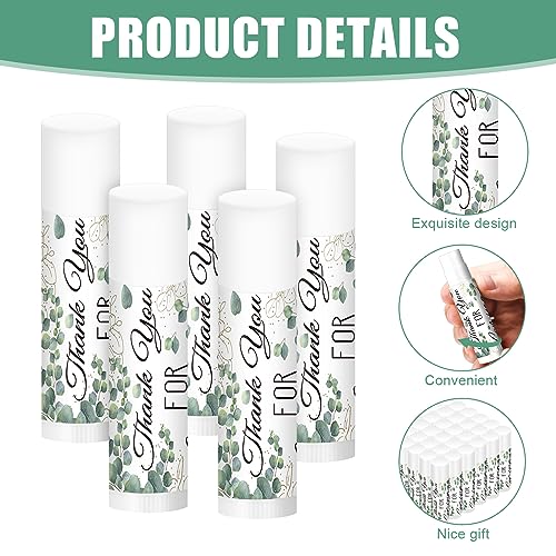 50 Set Wedding Thank You Gifts, Thank You Lip Balm Bulk Retractable Ballpoint Pen Appreciation Card Organza Drawstring Gift Bag Bridal Shower Gift for Guest Wedding Party(Eucalyptus Leaf)