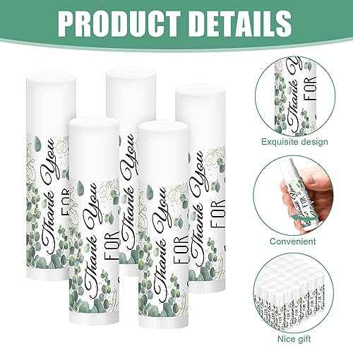 50 Set Wedding Thank You Gifts, Thank You Lip Balm Bulk Retractable Ballpoint Pen Appreciation Card Organza Drawstring Gift Bag Bridal Shower Gift for Guest Wedding Party(Eucalyptus Leaf)
