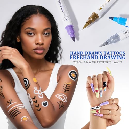 Temporary Tattoo Markers Kit with 160 Stencils & Nail Stickers