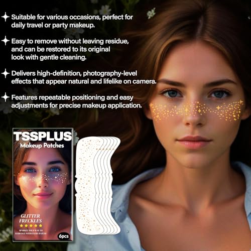 Gold Glitter Freckle Tattoos - 6 Pack Sparkle Face Stickers