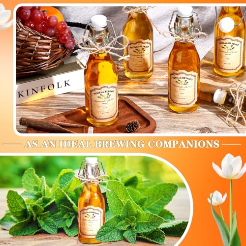 tchrules 12-Pack 8oz Clear Glass Vanilla Extract Bottles with Funnel,Twine & Labels Swing Top Glass Bottles Vanilla Essential Bottles Storage Containers for DIY Aromatherapy, Soap & Candle Making