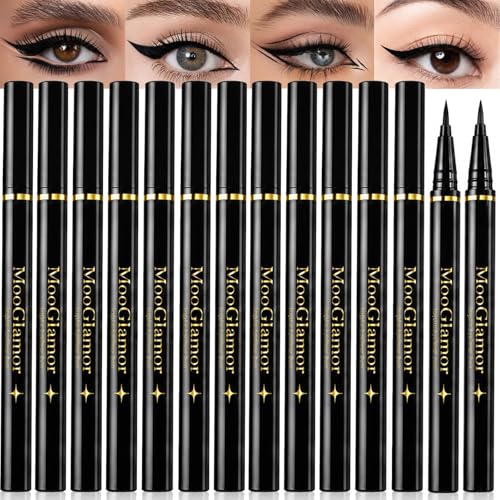 MooGlamor 12-Pack Liquid Eyeliner Pen Set - Waterproof & Long-Lasting