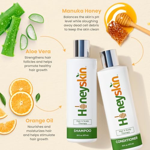 Honeyskin Organic Hair Growth Shampoo & Conditioner Set 16oz x2 - Sulfate-Free Hydrating & Thickening for Women
